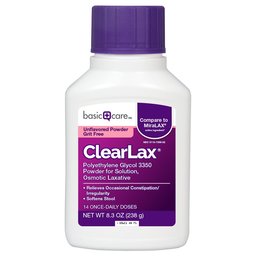 Amazon Basic Care ClearLax, Polyethylene Glycol 3350 Powder for Solution, Osmotic Laxative, 8.3 Ounce