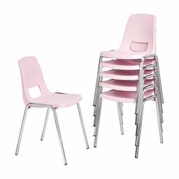 AmazonBasics 16 Inch School Classroom Stack Chair, Chrome Legs, Pink, 6-Pack