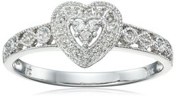 10k White Gold Diamond Heart Ring (0.03 cttw, I-J Color, I2-I3 Clarity), Size 5