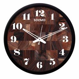 Amazon Brand - Solimo 12-inch Wall Clock - Teak Tiles (Silent Movement, Black Frame)