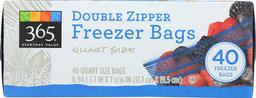 365 Everyday Value, Double Zipper Freezer Bags, Quart Size, 40 ct