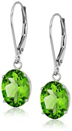 Sterling Silver Oval Peridot Dangle Earrings