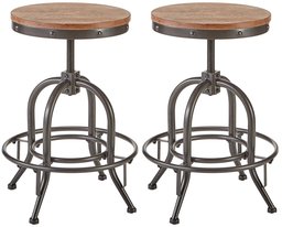 Wuxing Pioneer Square Dane Metal-and-Wood Counter-Height Swivel Bar Stool, Set of 2 - Bold Brandy