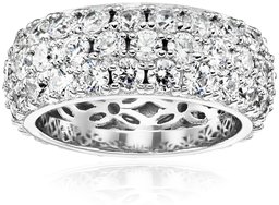 Platinum-Plated Sterling Silver 3 Row Pave Ring set with Round Swarovski Zirconia (3.45 cttw), Size 9