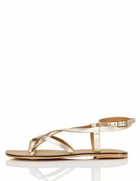 FIND Leather Strappy Gladiator Sandalias de Punta Descubierta, Dorado (Gold), 39 EU