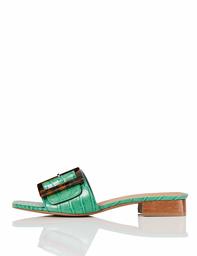 find. Women's Low Heel Large Buckle Mule, Grün (Green Croc), 7 UK