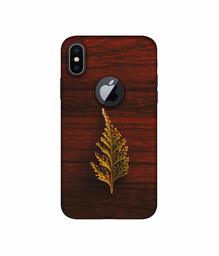 Amazon Brand - Solimo Designer Leaf on Wood 3D Printed Hard Back Case Mobile Cover for Apple iPhone X (Logo Cut)