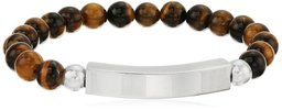 Men's Steel time Tiger Eye Beaded Stainless Steel ID Bracelet, 8