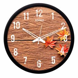 Amazon Brand - Solimo 12-inch Wall Clock - Autumn Leaves (Silent Movement, Black Frame)