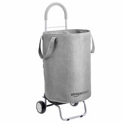 AmazonBasics Rolling Laundry Hamper Cart Converts into Dolly, 36 inch Handle Height, Grey