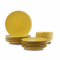 AmazonBasics 18-Piece Stoneware Dinnerware Set - Sunshine Yellow, Service for 6