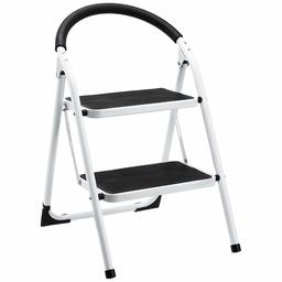 Amazon Basics Step Stool - 2-Step, Sturdy Steel and Wide Pedal, 200-Pound Capacity, White