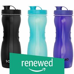 (Renewed) Amazon Brand - Solimo Frigo Plastic Water Bottle Set, Set of 3, 1L, Multicolour