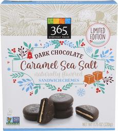 365 by Whole Foods Market, Limited Edition Sandwich Cremes Cookies, Dark Chocolate Caramel Seal Salt, 7.75 Ounce