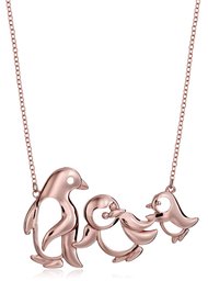 Rose Gold Plated Sterling Silver Penguin Family Necklace, 18