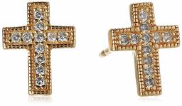 18K Yellow Gold Plated Sterling Silver Cubic Zirconia Cross Earrings