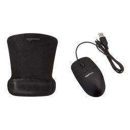 AmazonBasics 3-Button USB Wired Mouse and AmazonBasics Gel Mouse Pad with Wrist Rest