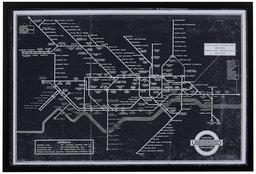 Amazon Brand – Rivet Black and White Blueprint Map of London Underground Wall Art, Black Frame, 26