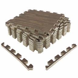 UMI. Essentials 1' x 1' Extra Thick Foam Interlocking Floor Tiles (Set of 9, Dark Wood Grain)