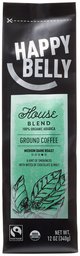 Amazon Brand - Happy Belly House Blend Organic Fairtrade Coffee, Medium Dark Roast, Ground, 12 ounce