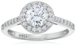 Platinum-Plated Sterling Silver Round-Cut Halo Ring made with Swarovski Zirconia, Size 9