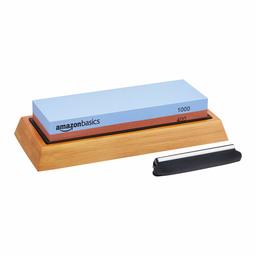 AmazonBasics Whetstone Knife Sharpening Water Stone - Dual-Sided 400/1000 Grit with Non-Slip Bamboo Base