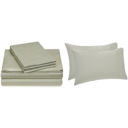 Pinzon Hemstitch 400TC Egyptian Cotton Sateen Sheet Set, King, with Set of 2 King Pillowcases, Sage