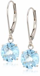 Pendientes redondos de oro de 10 quilates con piedra preciosa creada o auténtica,azul (blue-topaz),8mm