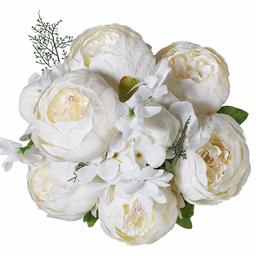 UMI. Essentials Artificial Fake Plastic Peony Flowers Wedding Bouquets Decoration Home Table Bus Kitchen Office Garden Indoor Outdoor Bridal Greenery Plants (White)