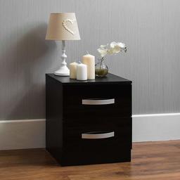 Amazon Brand - Movian High Gloss 2 Drawer Bedside Cabinet, Black, 47 x 40 x 36 cm