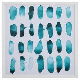 Amazon Brand – Rivet Drops of Blue and Teal Print on White Background, White Frame, 32