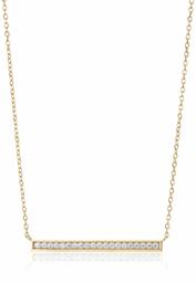 Amazon Collection Women's 14K Plated Cubic Zirconia Bar 16 Inch with 2 Inch Extender Pendant Necklace, Yellow Gold