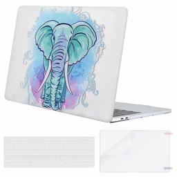 Eono 3 em 1 capa protetora de plástico rígido e cobertura de teclado e protetor de ecrã compatível com MacBook Pro 13 polegadas USB-C, Elefante azul