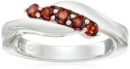 Sterling Silver Genuine Garnet Five Stone Bypass Ring, Size 7