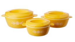 Amazon Brand - Solimo Regal Insulated Casseroles Set with Roti Basket, 3-Piece, Yellow