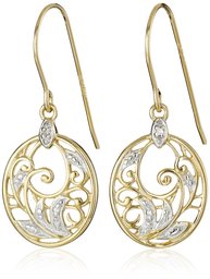 Gold Plated Sterling Silver Diamond Accent Filigree Disc Dangle Earrings