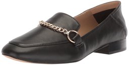 Amazon Brand - The Fix Women's Darien Chain Detail Collapsible Loafer Flat, Black Leather, 8 B US