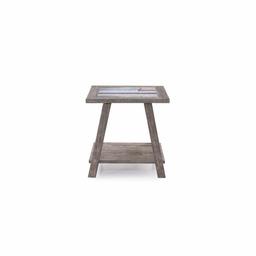 Artum Hill Empire Square End Table in Cement Gray with Ceramic Tile Top and Open Wood Shelf