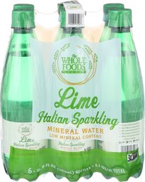 Whole Foods Market, Lime Sparkling Mineral Water, 16.9 Fl Oz, 6 Count