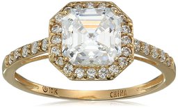 10k Yellow Gold Asscher-Cut Halo Ring made with Swarovski Zirconia, Size 7