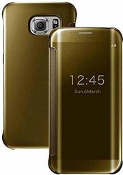 Amazon Brand - Solimo Protective Clear View flip Cover for Samsung Galaxy S6 Edge Plus (Gold)