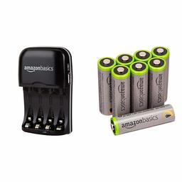 AmazonBasics Ni-MH AA & AAA Battery Charger With USB Port & High Capacity AA Pre-Charged Rechargeable Batteries 2500 mAh / minimum: 2400 mAh [Pack of 8] - Outer Jacket May Vary