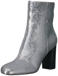 Amazon Brand - The Fix Women's Sutton Round-Toe Sequin Ankle Boot, Silver, 6.5 B US