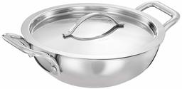 Amazon Brand - Solimo Tri-ply Stainless Steel Induction Base Kadhai with Steel lid (20cm, 1.75L)