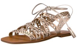 Amazon Brand - The Fix Women's Farrell Triangle-Cutout Square Toe Flat Dress Sandal, Light Rose/Gold, 7.5 B US