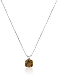 Amazon CollectionSterling Silver Cushion Checkerboard Cut Smoky Quartz Pendant Necklace (8mm)