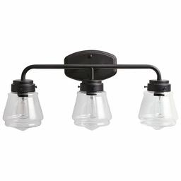 Amazon Brand – Stone & Beam Vintage Bathroom Vanity Fixture With 3 Light Bulbs And Glass Shade - 25 x 7 x 11.5 Inches, Matte Black