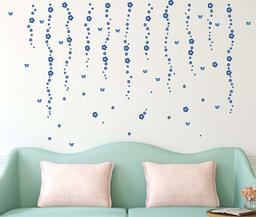 Amazon Brand - Solimo Wall Sticker for Living Room (Flower Rain, Ideal Size on Wall - 150 cm x 140 cm), Blue