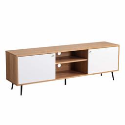 Amazon Brand - Movian 2-Door 1-Shelf TV Stand, 176 x 40 x 58 cm, White and Oak Effect