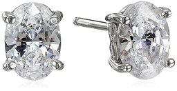 Platinum Plated Sterling Silver Oval-Shape Stud Earrings made with Swarovski Zirconia